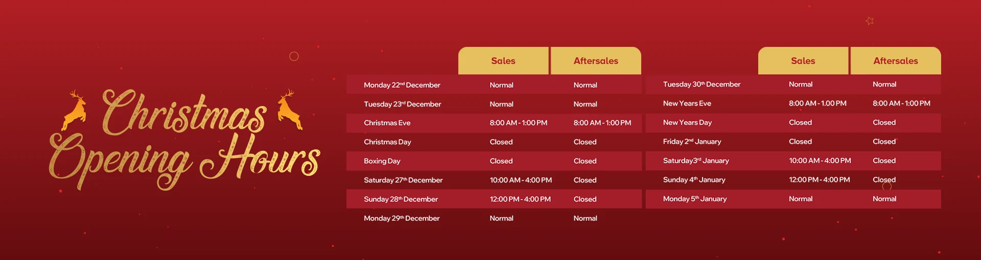 Festive Opening Hours